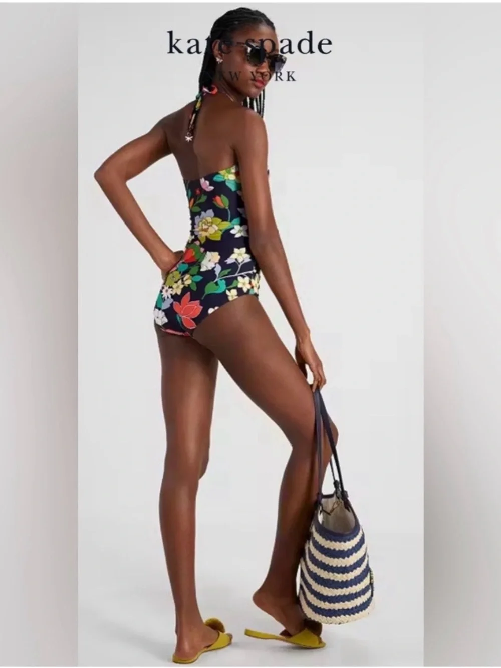 kate spade women’s Navy Floral Halter One-Piece Swimsuit EUC size M